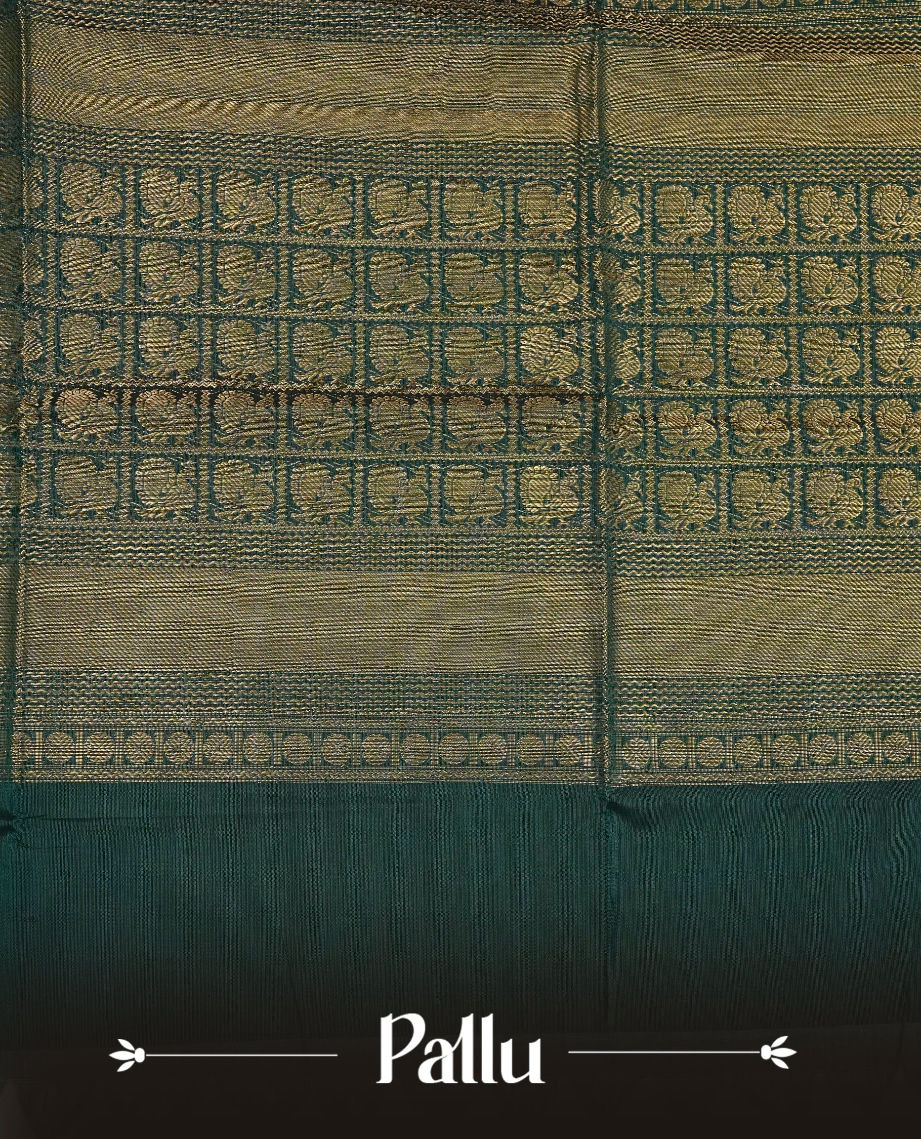 Green colour chettinad cotton saree featuring Gold zari motifs on body, complemented by contrast mustard yellow colour with Gold zari border, comes with matching blouse piece.