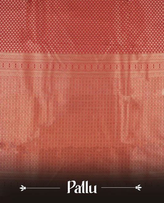 Chocolate brown colour semi silk brocade saree featuring intricate Gold patterns across the body, complemented by a Self colour woven border and pallu, paired with a matching blouse.