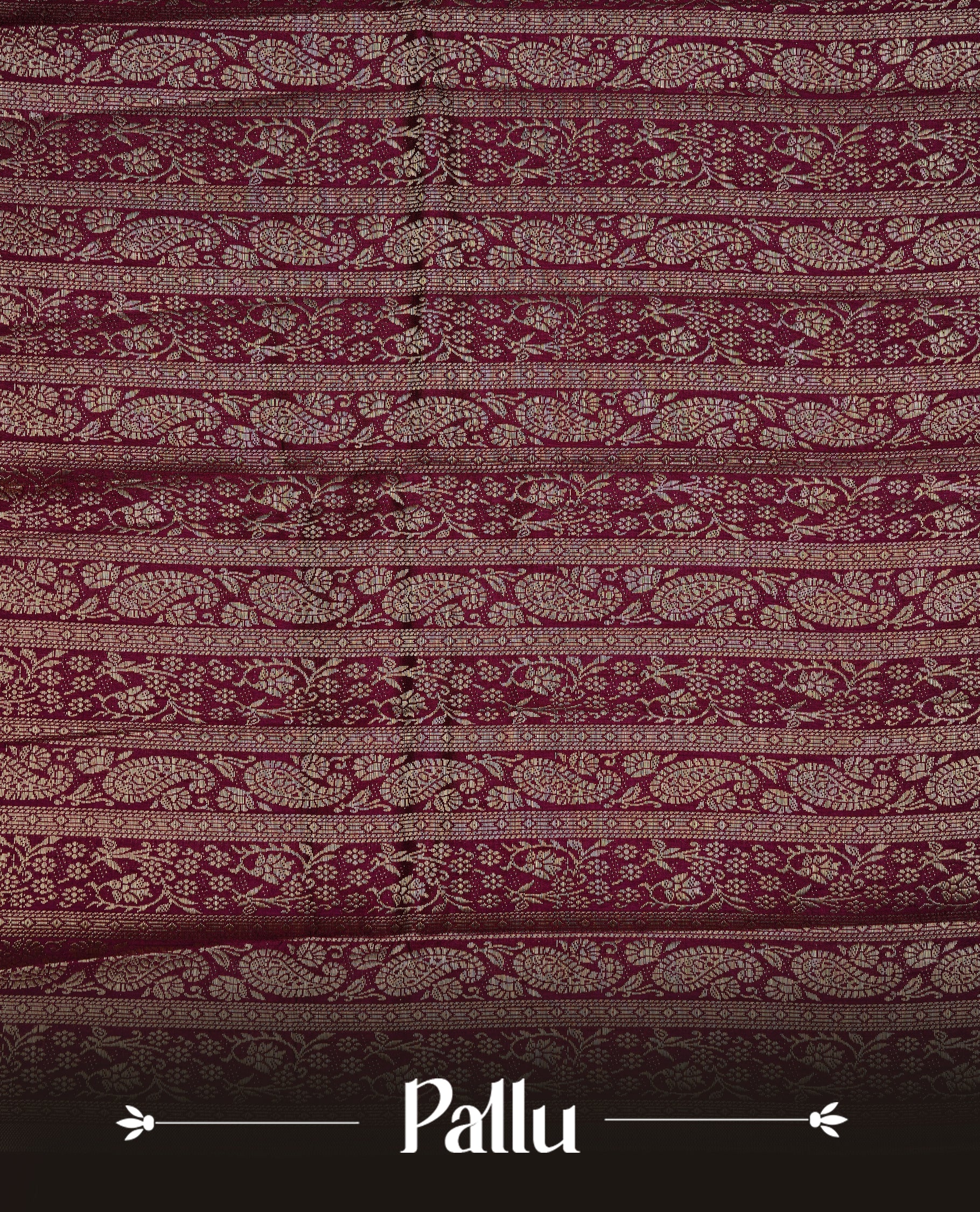 Burgundy colour semi Tussar silk saree featuring an elegant plain body, complemented by a self colour border adorned with traditional gold zari floral kodi patterns. Comes paired with a matching blouse piece.