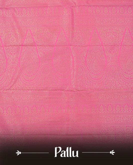 Magenta colour semi wedding saree featuring gold zari check with  motifs on body complemented by Self colour with traditional border, comes with matching blouse piece.