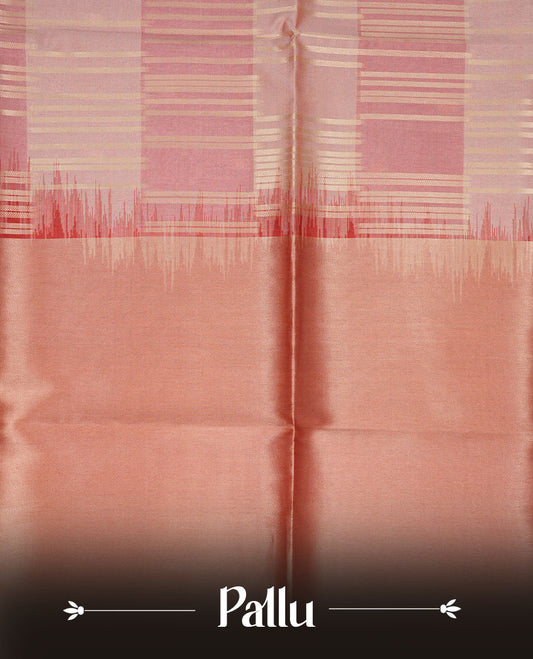 Peach and Light pink colour semi tussar silk saree, featuring an intricate gold zari stripes on body and pallu , comes with matching blouse.