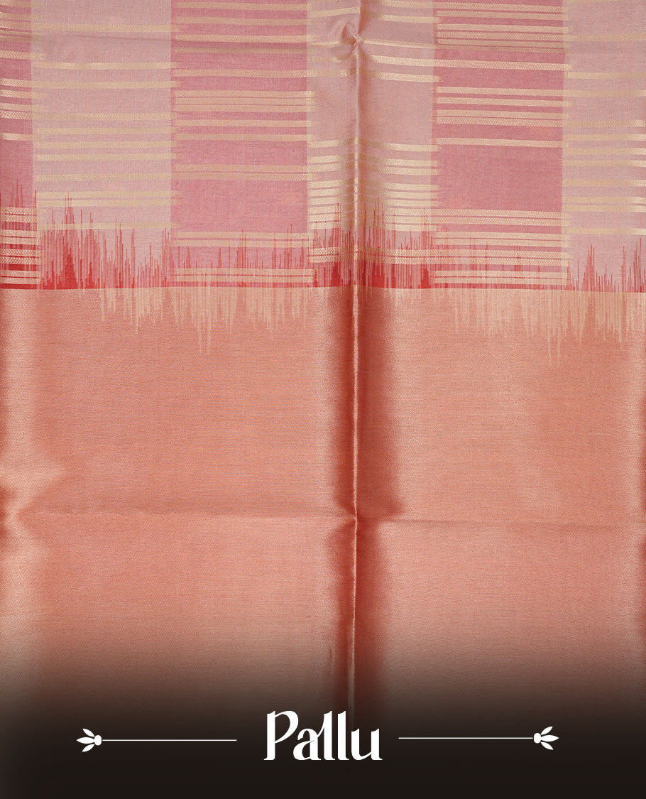 Peach and Light pink colour semi tussar silk saree, featuring an intricate gold zari stripes on body and pallu , comes with matching blouse.