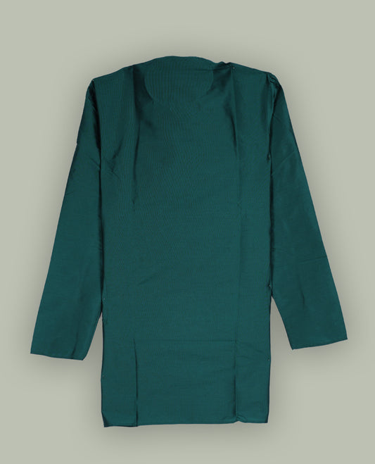 Rich teal blue colour mens kurta featuring elegant embroidery on the neckline & Crafted in a refined style with full sleeves, offering a perfect blend of tradition.