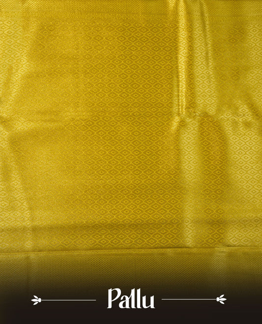 Lemon colour semi soft silk brocade saree with all-over fine geometric weave, detailed traditional pallu, and a matching blouse.