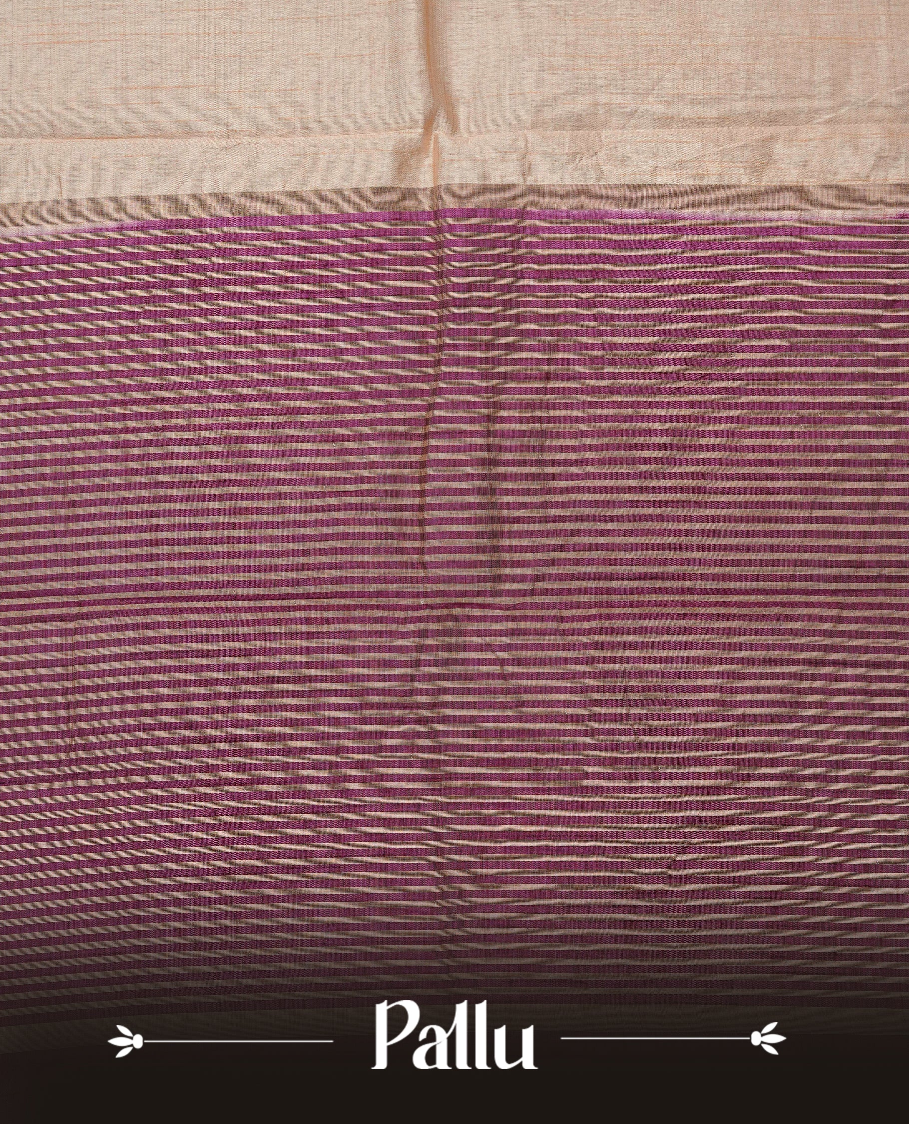 Light Gold Tussar saree featuring Gold zari buttas on body, complemented by contrast Purple Colour with Gold zari border, comes with matching blouse piece.