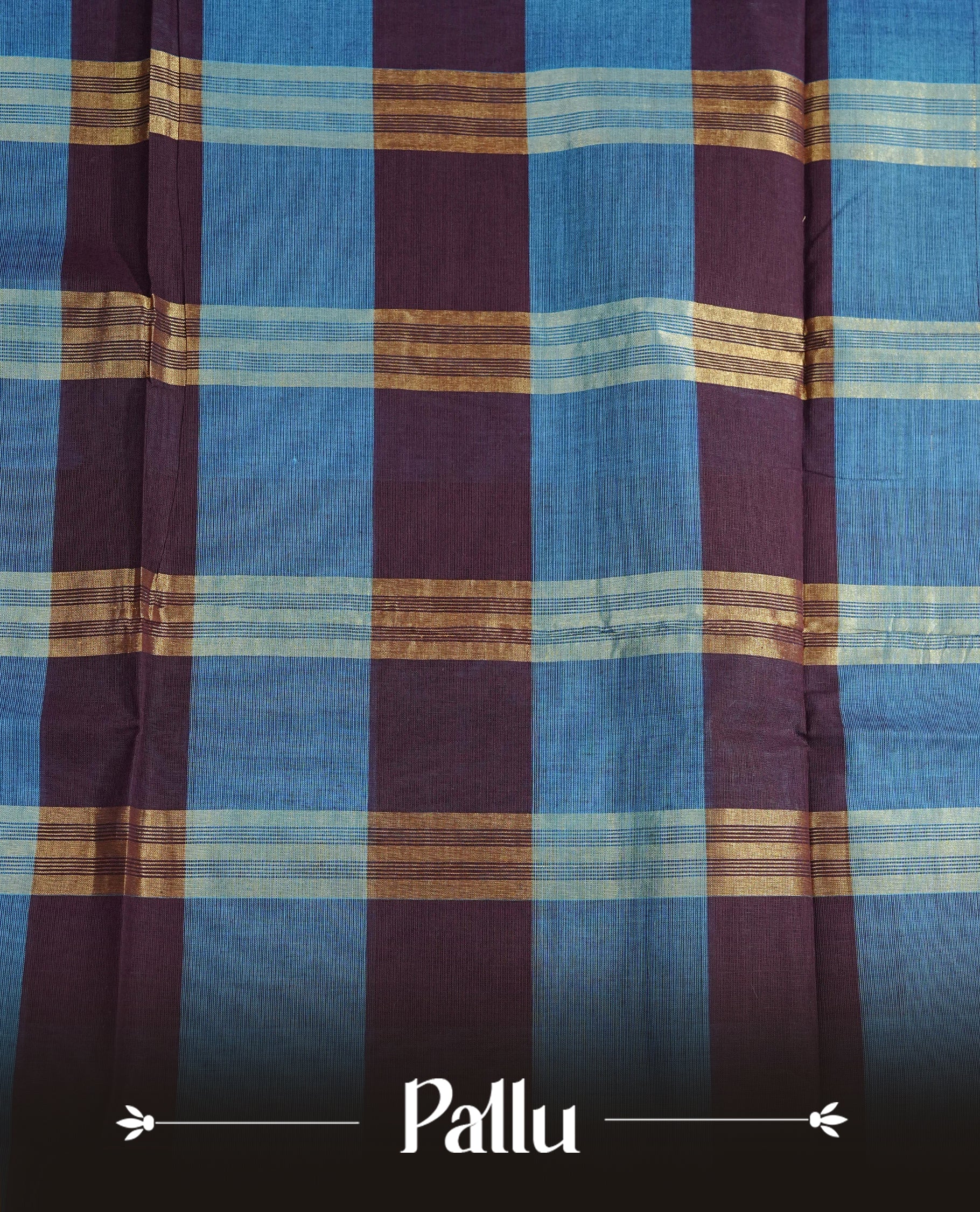 Blue & Purple colour chettinad cotton saree featuring check pattern on body, complemented by Self Colour with gold zari border, comes with matching blouse piece.