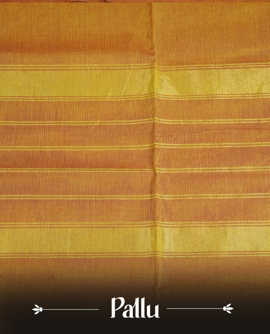 Lemon green  colour chettinad cotton saree featuring Elegant plain body, Contrast Violet colour with Gold zari border, comes with matching blouse piece.