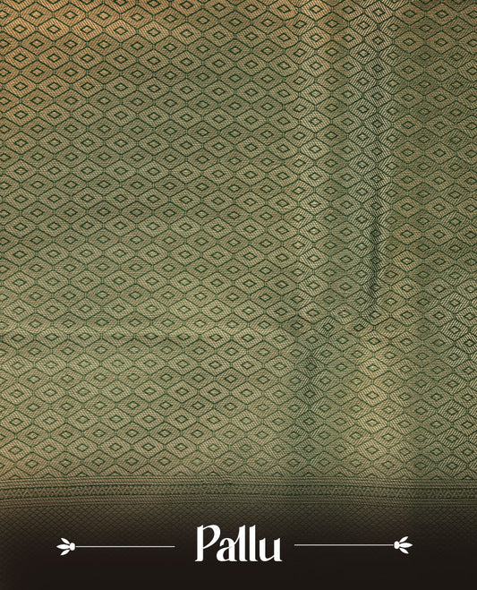 Emerald Green semi soft silk brocade saree with fine geometric woven body and a rich traditional border, finished with a matching blouse.