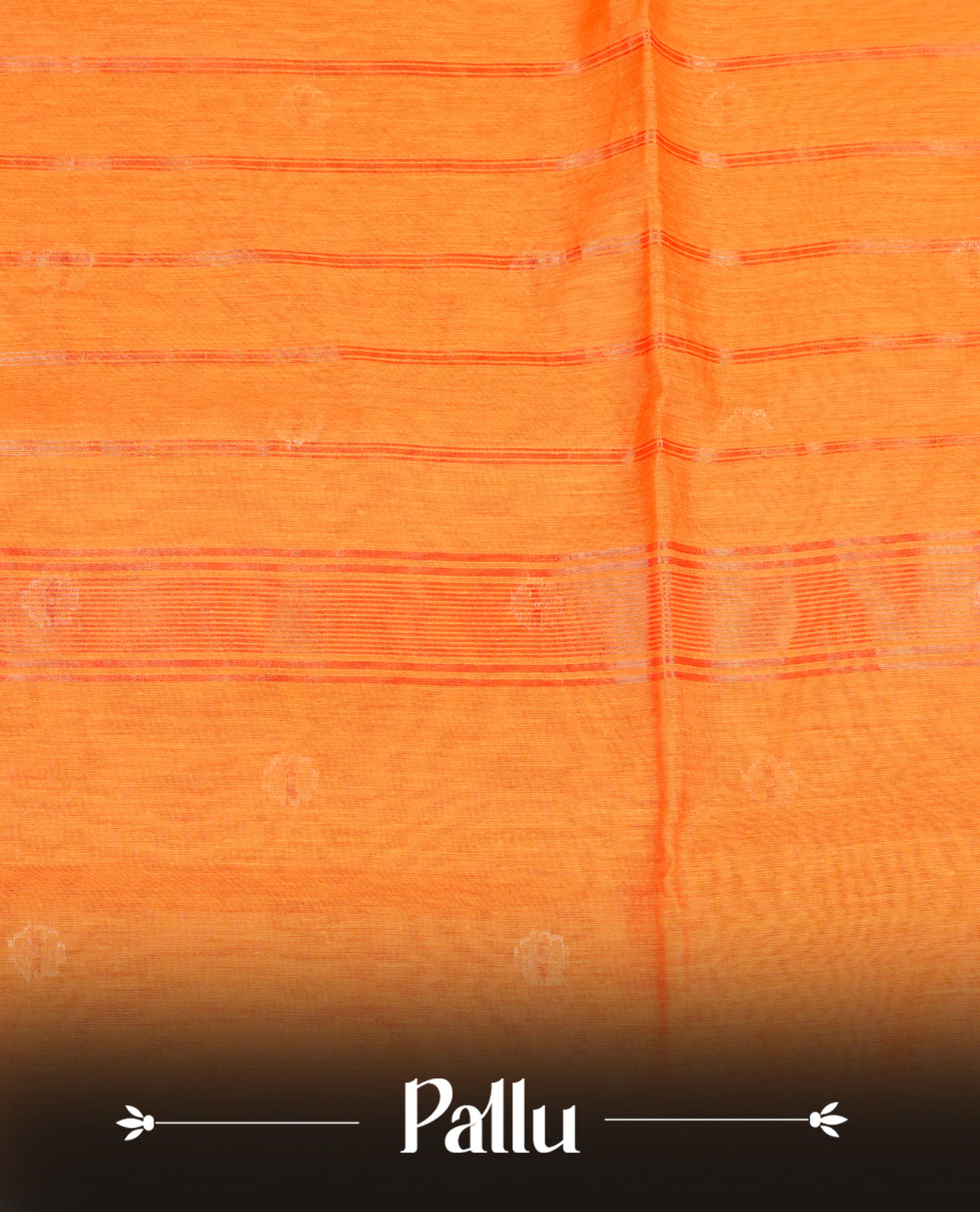 Orange colour Maheshwari cotton saree, gold zari floral motifs on body, complement light orange colour gold zari border comes with matching blouse.