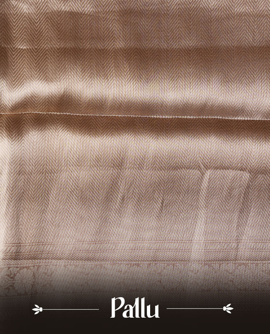 Silver colour Pure banaras tissue silk saree featuring Silver zari brocade design across body, with contrast pink colour with gold zari brocade border, finished with a matching blouse.