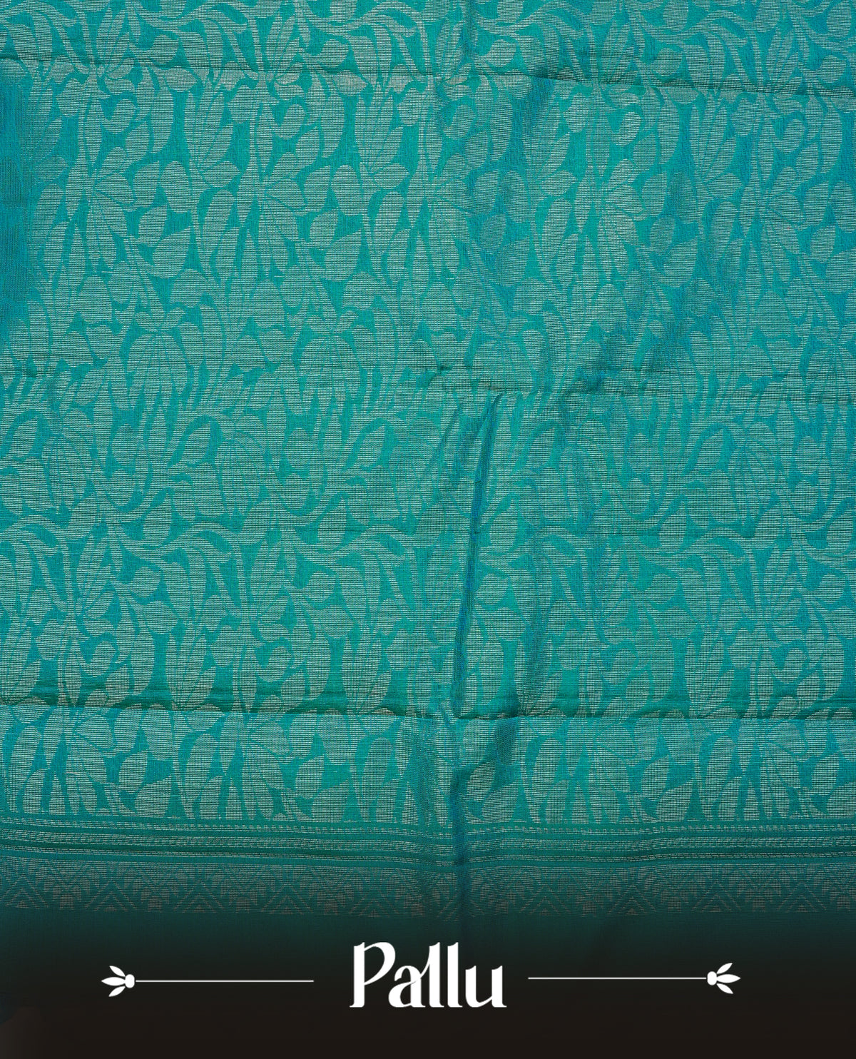 Aqua Blue Colour soft silk saree featuring elegant self woven leaf motifs across the body, complemented by a richly woven self design pallu, paired with a matching plain blouse piece.