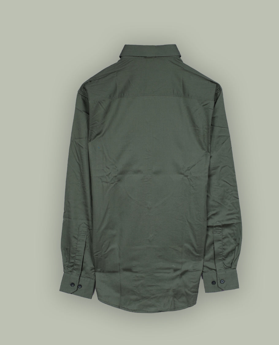 Thyme green colour shirt with a classic spread collar and full sleeves, Featuring a chest pocket and button down front, this shirt blends simplicity with sophistication.