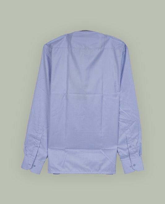Soft blue colour full sleeve shirt featuring an all over abstract geometric print for a modern, stylish appeal, Designed with a classic collar and button down front, perfect for smart casual outings.