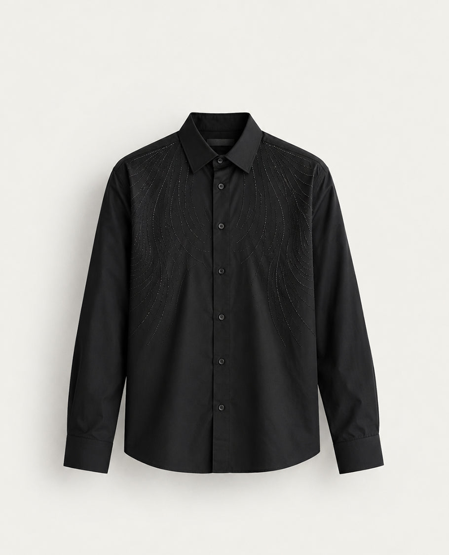 Black colour shirt with Black stone patterned body, Full sleeve.