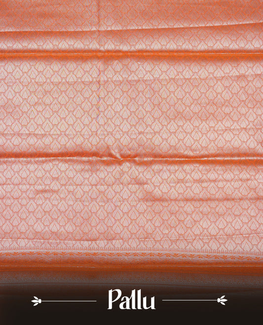 Orange & Light Gold colour Double shade Semi tissue silk saree featuring self color kodi pattern on body, self colour with traditional border, paired with matching.