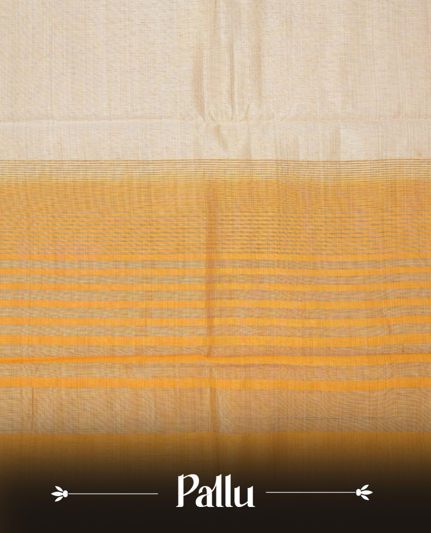 Light gold tussar saree featuring Elegant plain body, complemented by contrast Orange yellow  colour with Gold zari Floral kodi with Peacock Pattern border, comes with matching blouse piece.