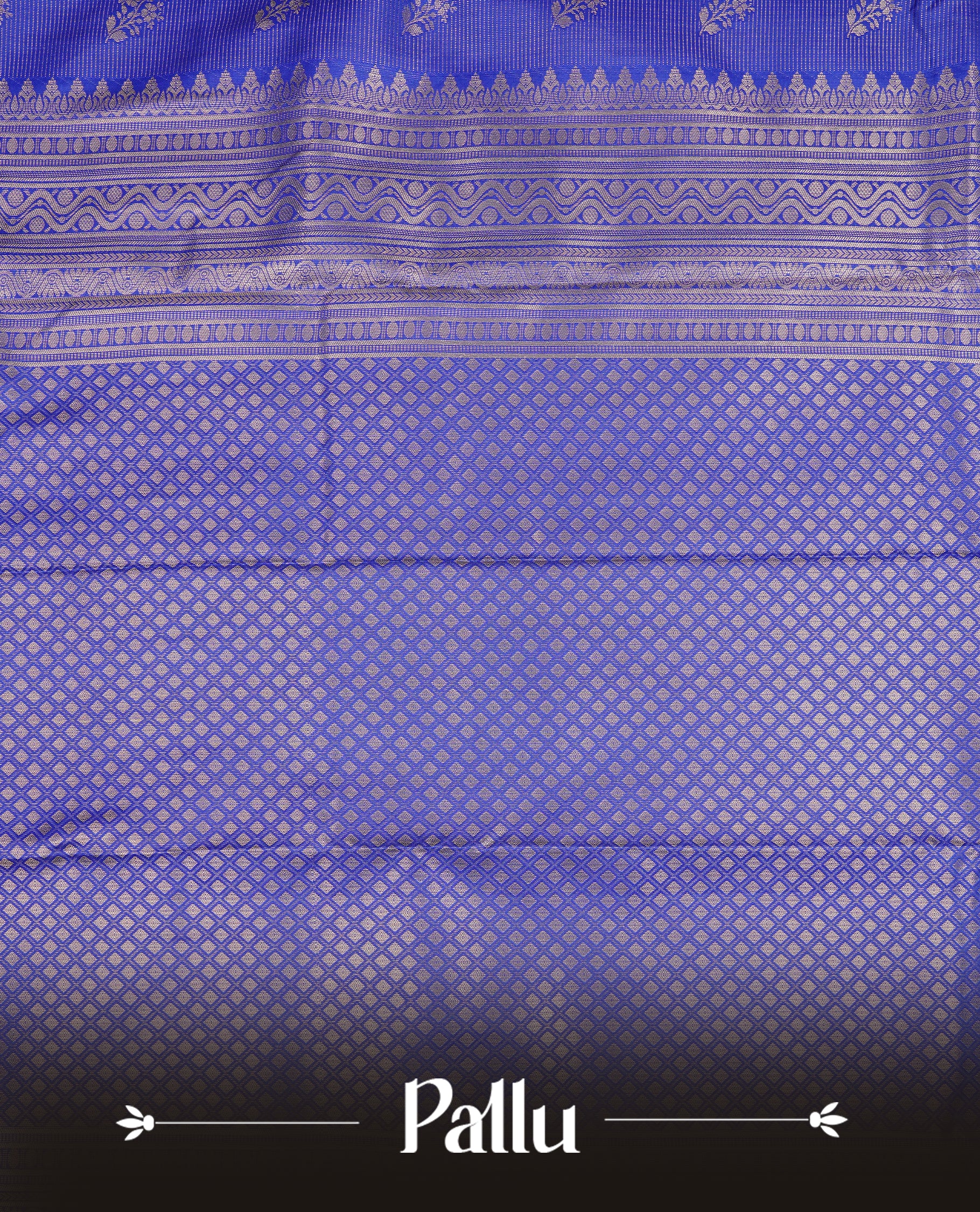 Blue Colour Semi Wedding Silk Saree Featuring Gold Zari stripes With Floral Buttas, Showcased with self colour With Traditional Border,  Paired With Matching Blouse Piece.