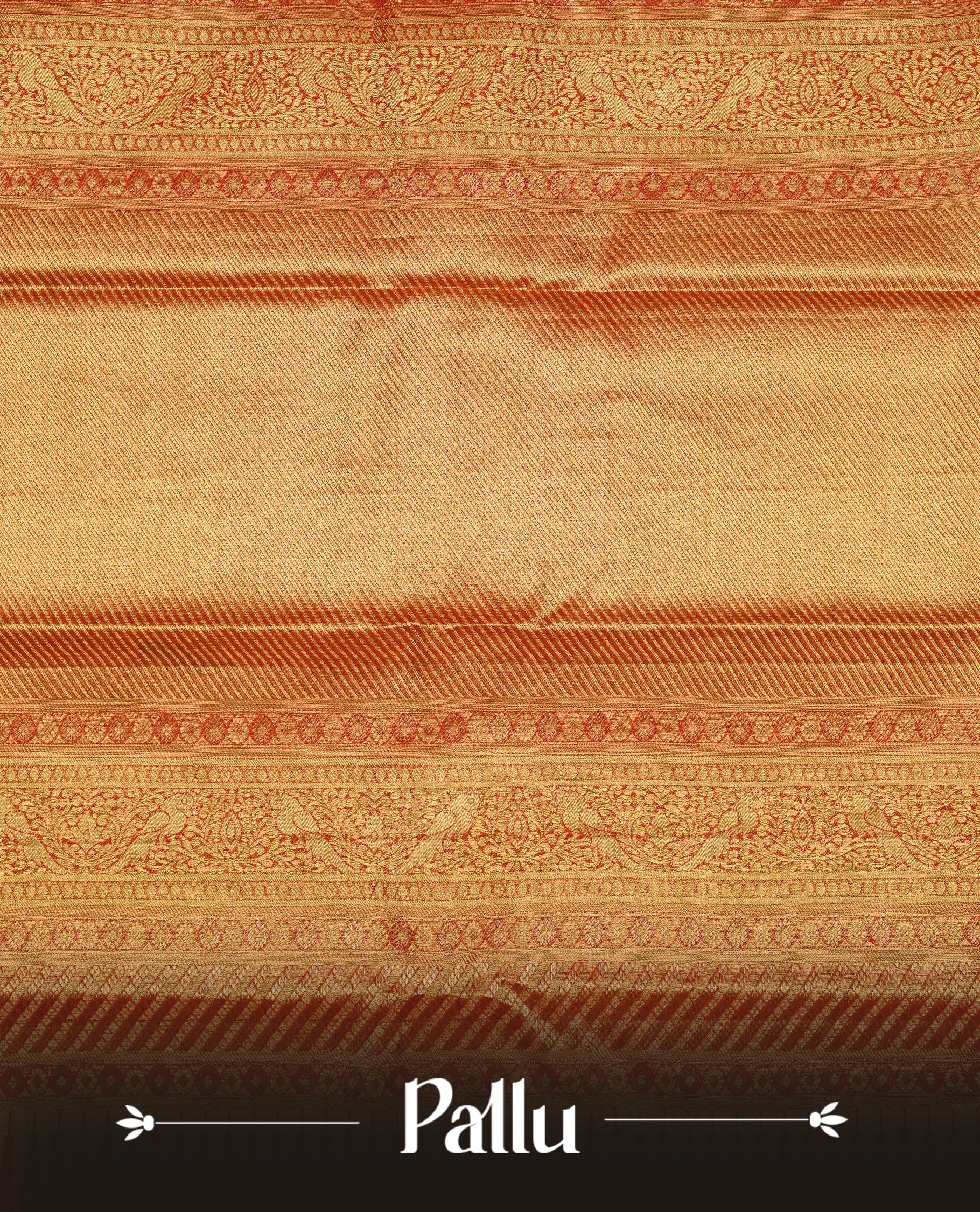 Red & Gold double shade colour Tissue silk saree featuring Silver Kodi pattern on body, complemented by Contrast Red & green With Gold Zari border, comes with matching blouse piece.
