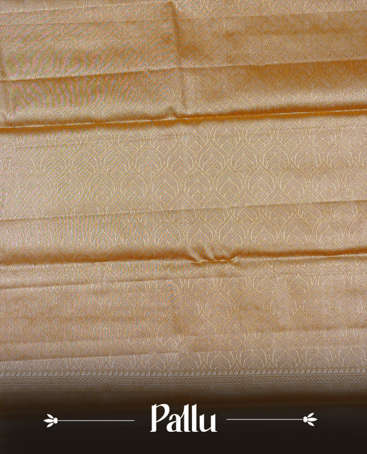 Mustard & Silver colour Double shade Semi tissue silk saree featuring silver zari kodi pattern on body, self colour with traditional border, paired with matching.
