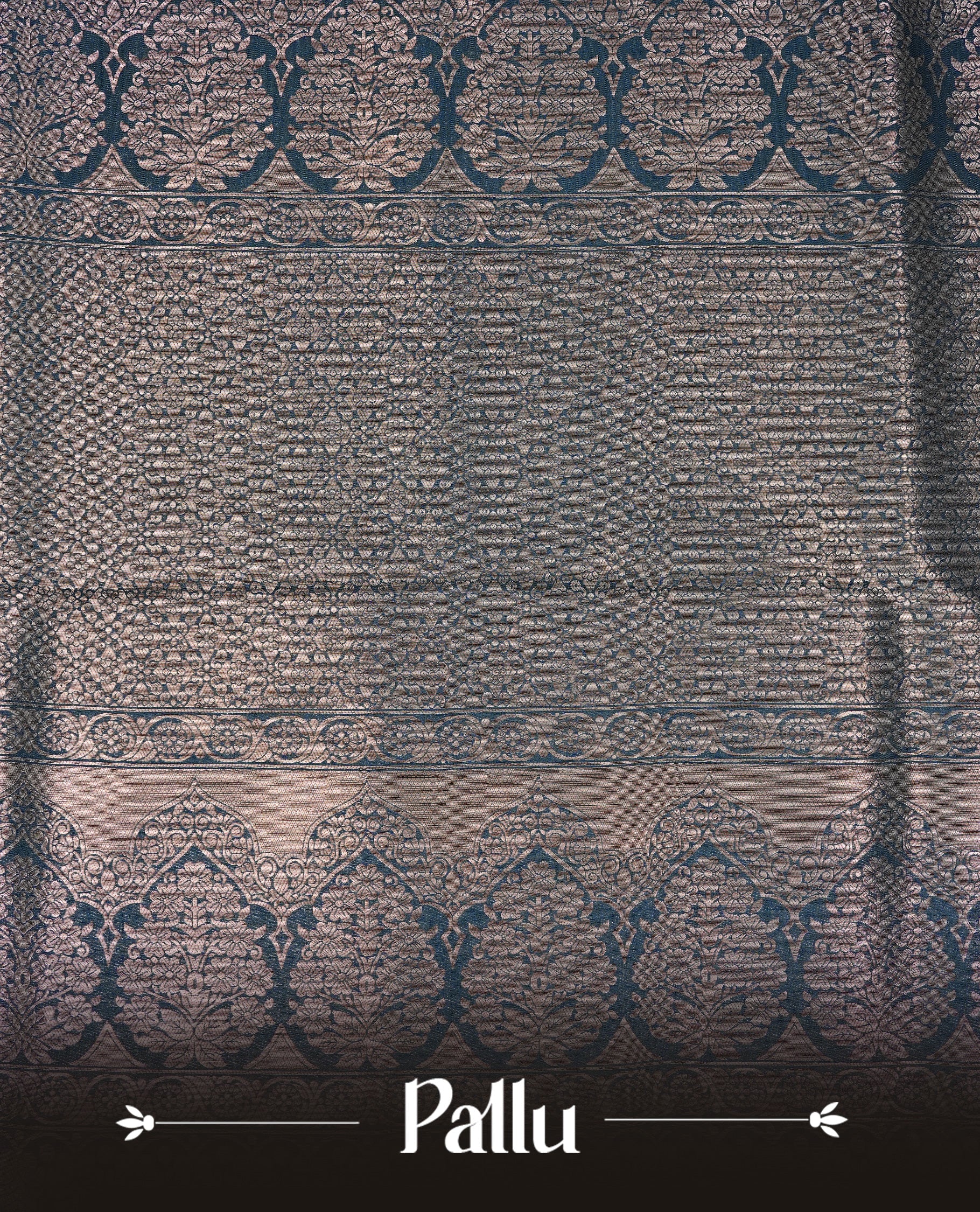 Teal Blue  Colour Softie Silk Saree Featuring An All Over Gold Woven Leaf Pattern, Finished With A Matching Border Adorned With Intricate Paisley And Floral Motifs, Paired With A Matching Blouse Piece.
