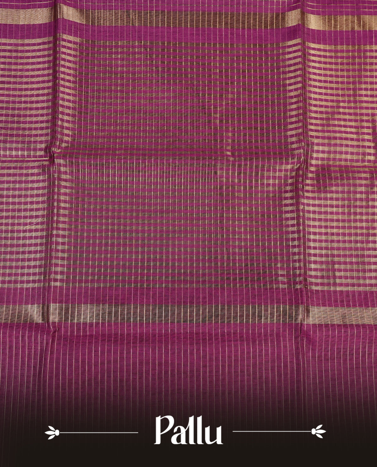 Grape colour Maheshwari cotton saree, gold zari small checks on body, complement self colour gold zari temple design border comes with matching blouse.