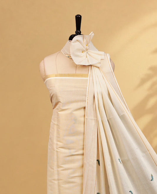 Cream Colour Tissue Salwar Material Featuring Elephant Print on body, paired with matching Bottom & Elegant Dupatta.