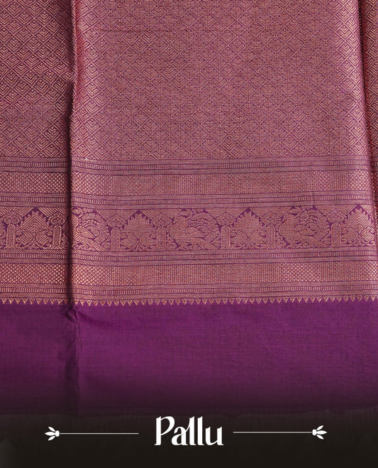 Purple colour chettinad cotton saree Featuring Gold zari Check on body, complemented by self colour with zari border, comes with matching blouse piece.