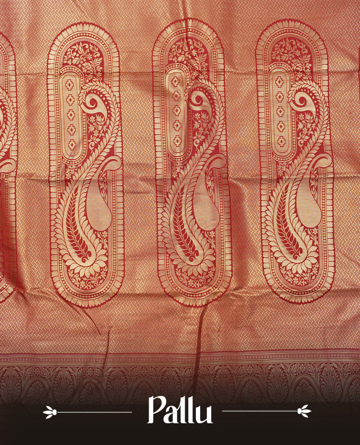Cream colour semi wedding saree featuring light gold zari box with check with chakra across the body, complemented by maroon colour with  traditional border. Comes with a matching blouse piece.