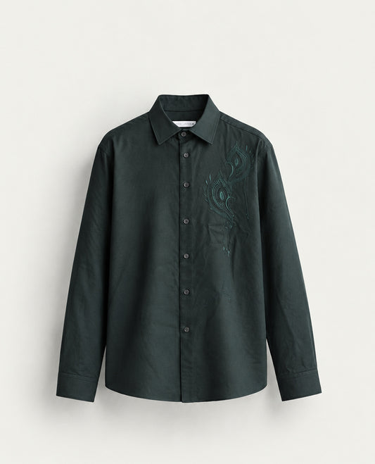Dark Green colour design shirt with Plain body, Full sleeve.