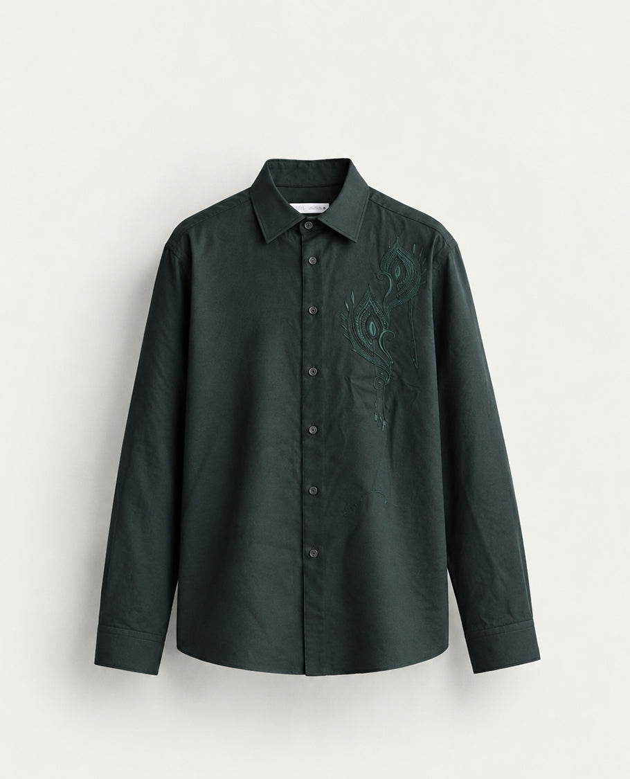 Dark Green colour design shirt with Plain body, Full sleeve.