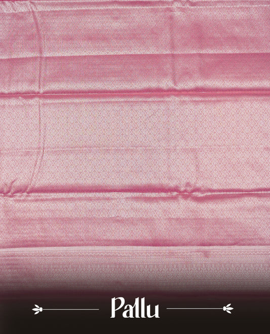 Pink & Silver colour Double shade Semi tissue silk saree featuring Silver kodi pattern on body, self colour with traditional border, paired with matching.