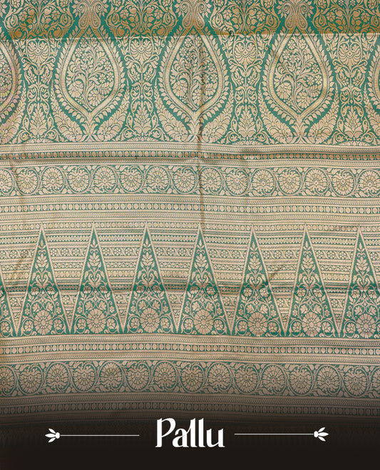 Light green & gold colour Double shade Semi tissue silk saree featuring self color floral kodi Pattern on body, Contrast Green colour with traditional border, paired with matching.