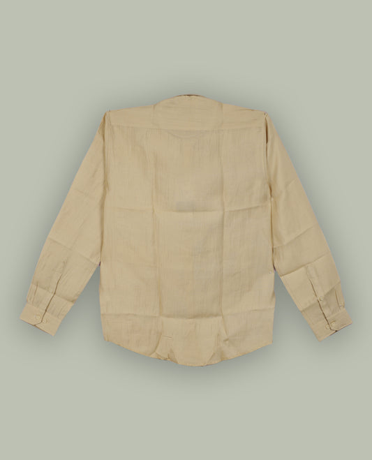 Beige colour shirt adorned with bold floral artwork in earthy tones, Crafted with a classic collar and full sleeves, it merges artistic expression with everyday elegance.