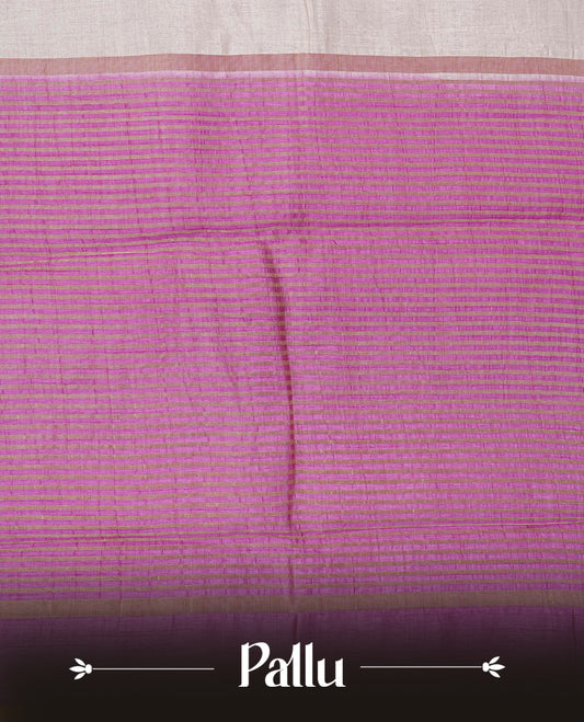 Off white Gold Tussar Saree Featuring elegant plain body, Complemented by contrast Purple colour with gold zari Border, comes with matching blouse piece.