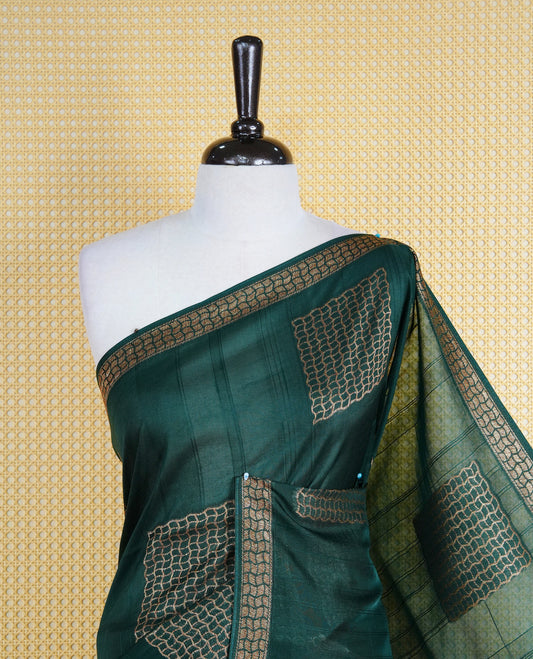 Dark green colour semi banaras tussar georgette saree