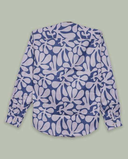 Blue colour shirt featuring a subtle self print design, Designed with a classic collar and full sleeves, it blends effortless style with everyday comfort.