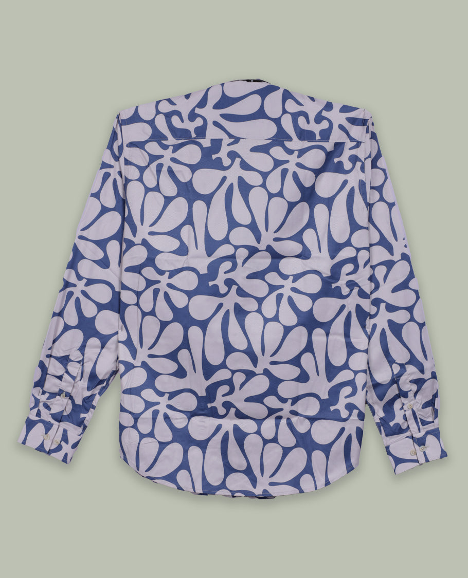 Blue colour shirt featuring a subtle self print design, Designed with a classic collar and full sleeves, it blends effortless style with everyday comfort.