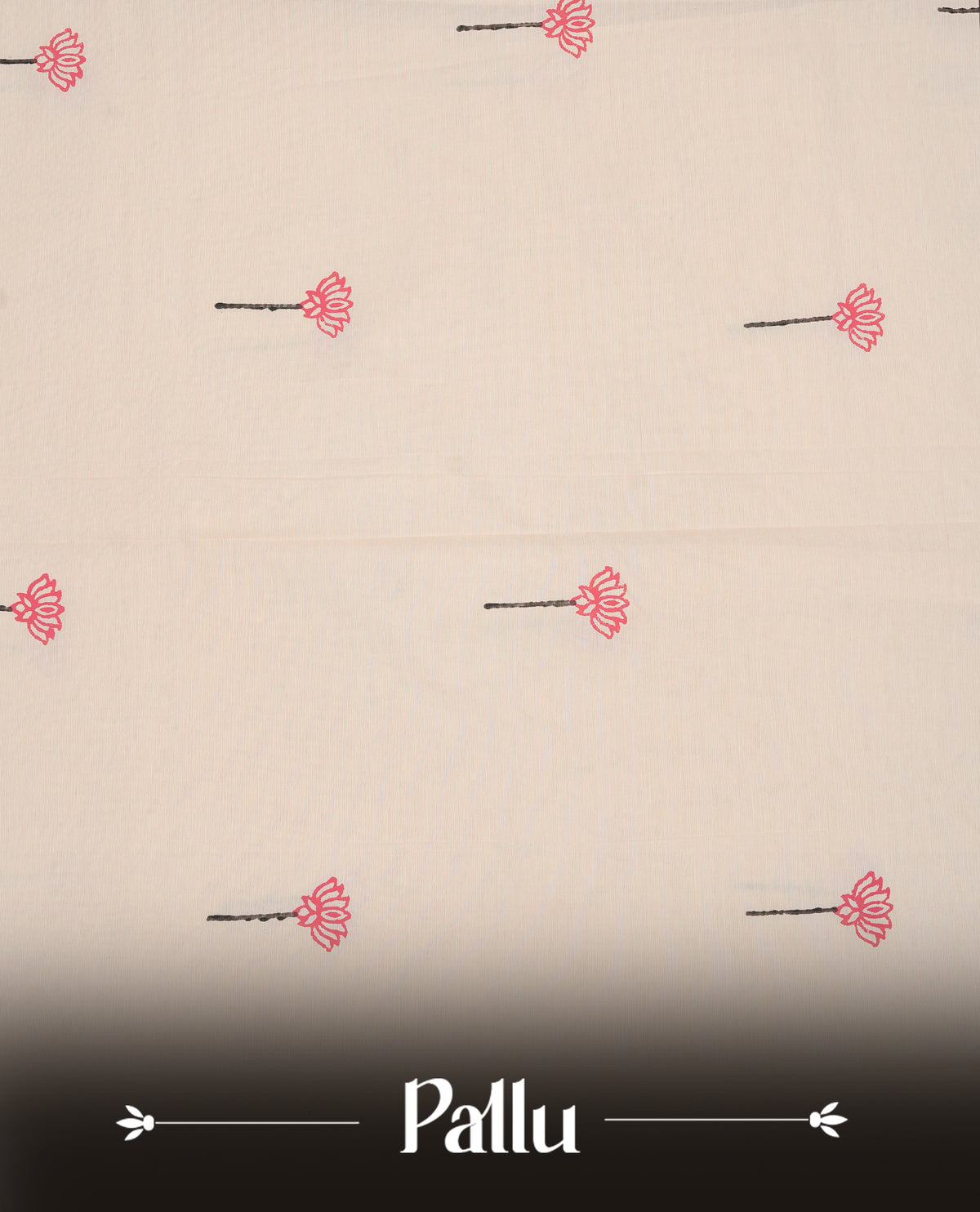 Cream colour Polycotton Saree adorned with delicate lotus motifs across the body and pallu, creating a graceful and minimalist look. Finished with a subtle black border and paired with a matching printed blouse piece,