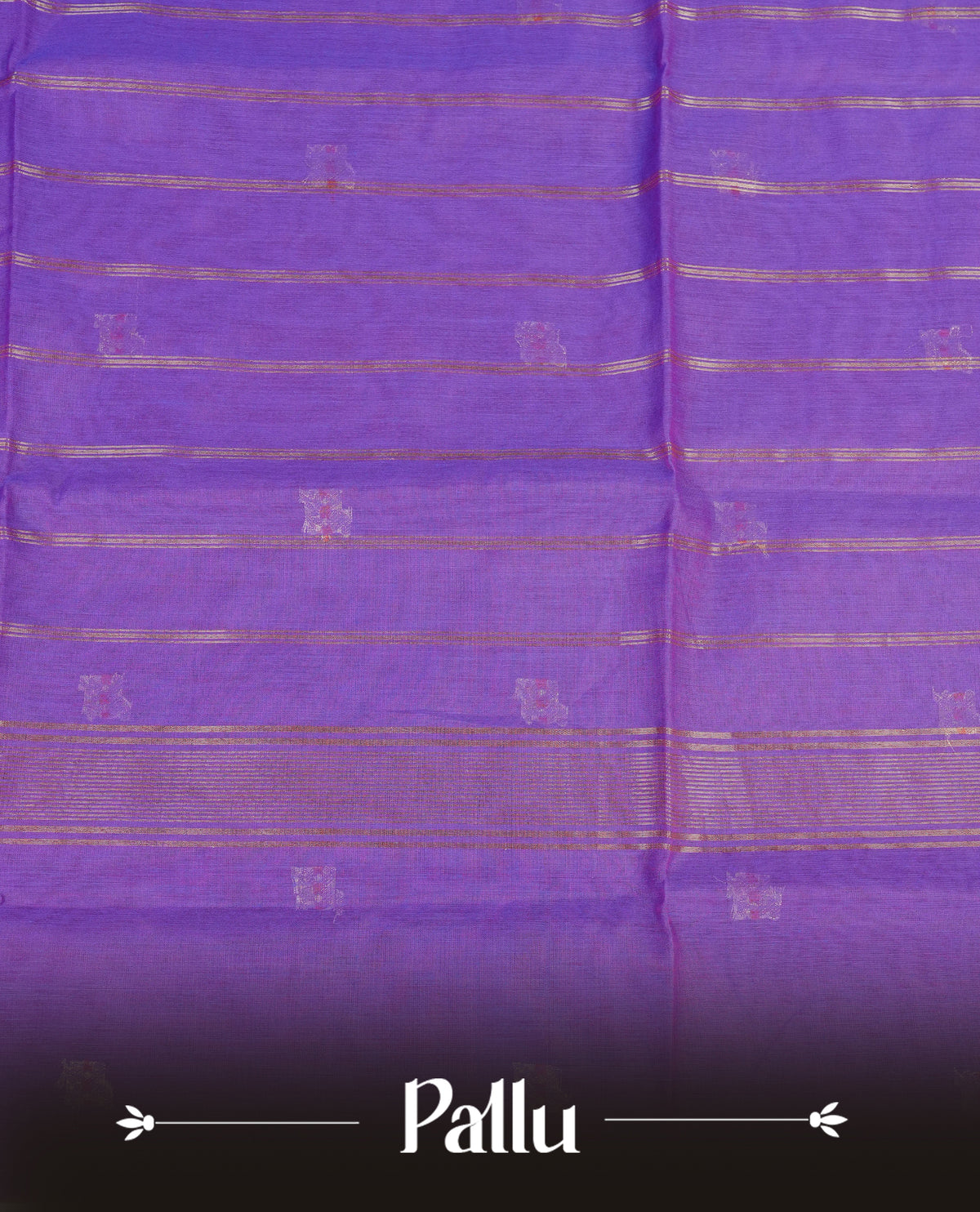 Rich purple colour Maheshwari cotton saree, gold zari floral motifs on body, complement magenta colour gold zari border comes with matching blouse.