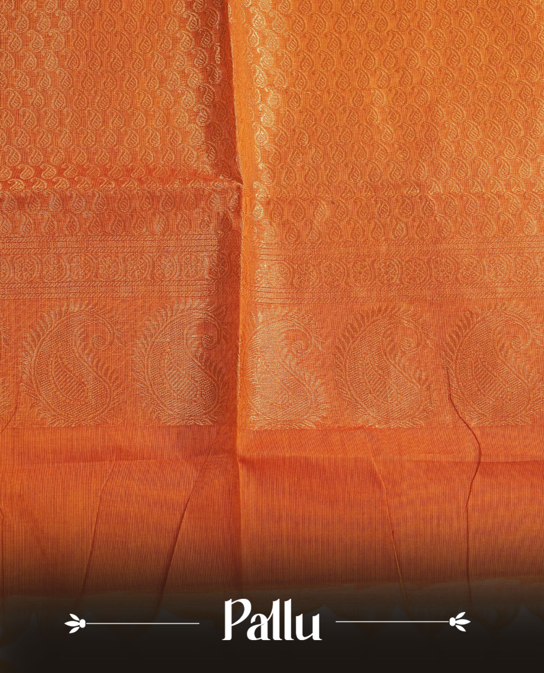 Orange colour chettinad cotton saree featuring Elegant plain body, complemented by contrast Brown colour with gold zari border, comes with matching blouse piece.