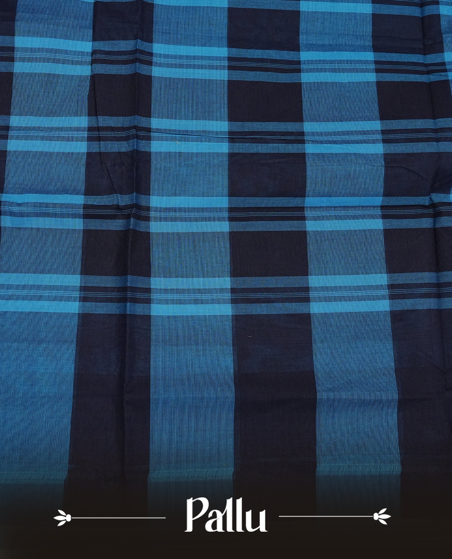 Navy blue & Blue colour chettinad cotton saree featuring check pattern on body, complemented by Self Colour with gold zari border, comes with matching blouse piece.