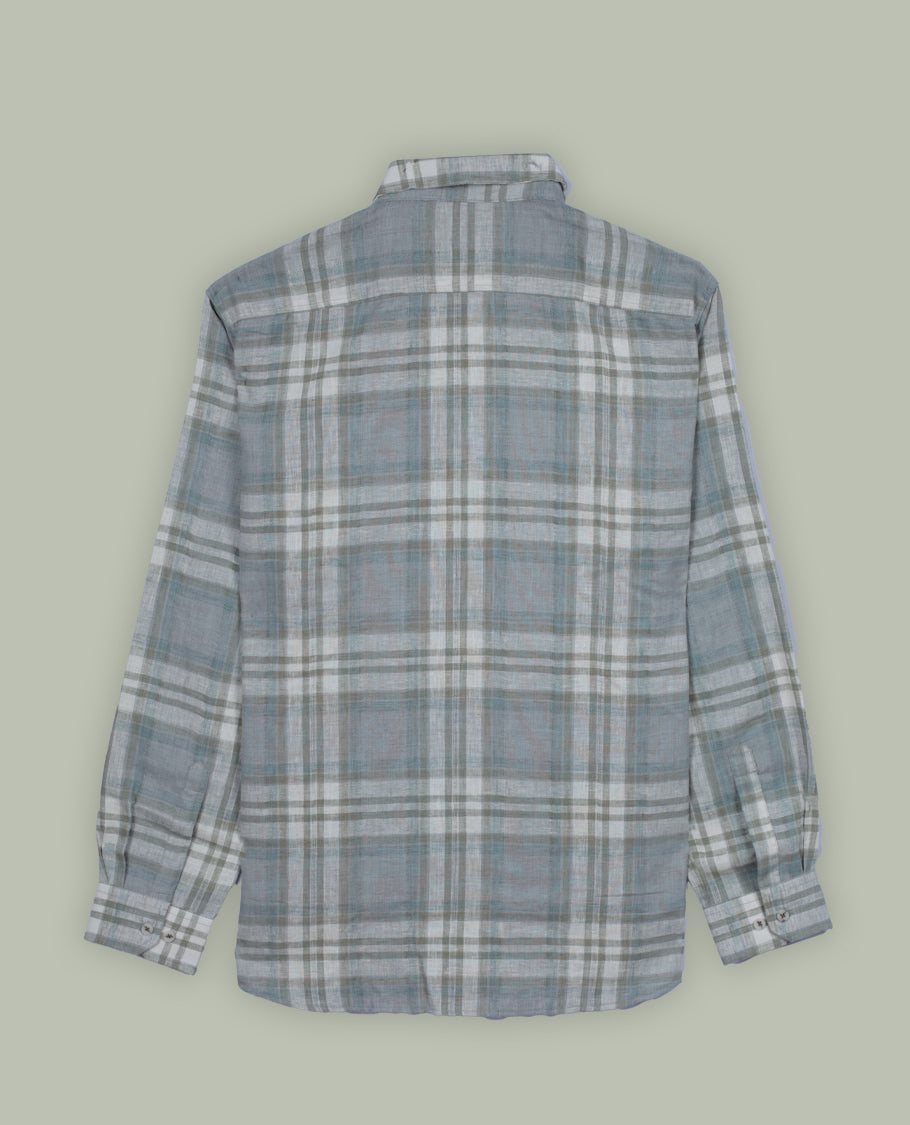 Blue & Green colour checked cotton shirt featuring soft white highlights, a classic collar, and full sleeves, Perfect for a smart-casual look that balances comfort and timeless style.
