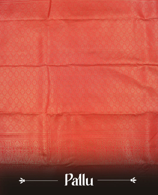 Red Colour Semi Wedding Silk Saree Featuring Gold Zari Floral Kodi Pattern, Showcased with self colour With Traditional Border,  Paired With Matching Blouse Piece.