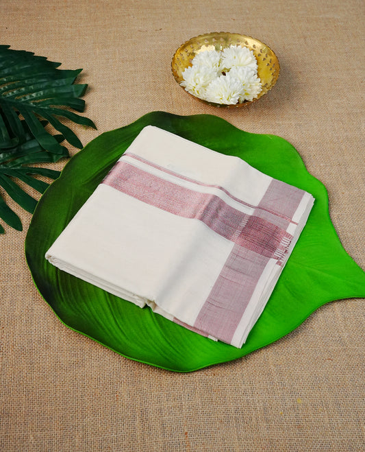 Cream Colour Cotton Double Dhoti Finished With A Classic Rose Gold Zari Kasav Kara