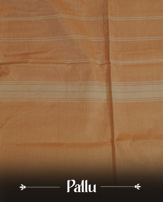 Cream colour chettinad cotton saree featuring Elegant plain body, complemented by contrast brown colour with gold zari strip & peacock border, comes with matching blouse piece.