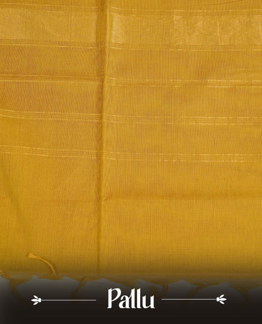 Lemon colour chettinad cotton saree featuring Elegant plain body, Contrast Blue colour with Gold zari border, comes with matching blouse piece.