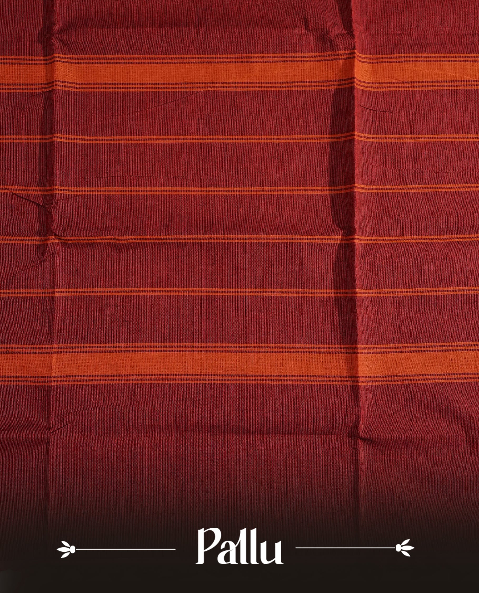 Brick Red Colour Chettinad Cotton Saree Featuring a Plain Body, Complemented by a Black Colour Border with Gold Zari & Contrast Striped Pallu, Paired with a Matching Blouse Piece.