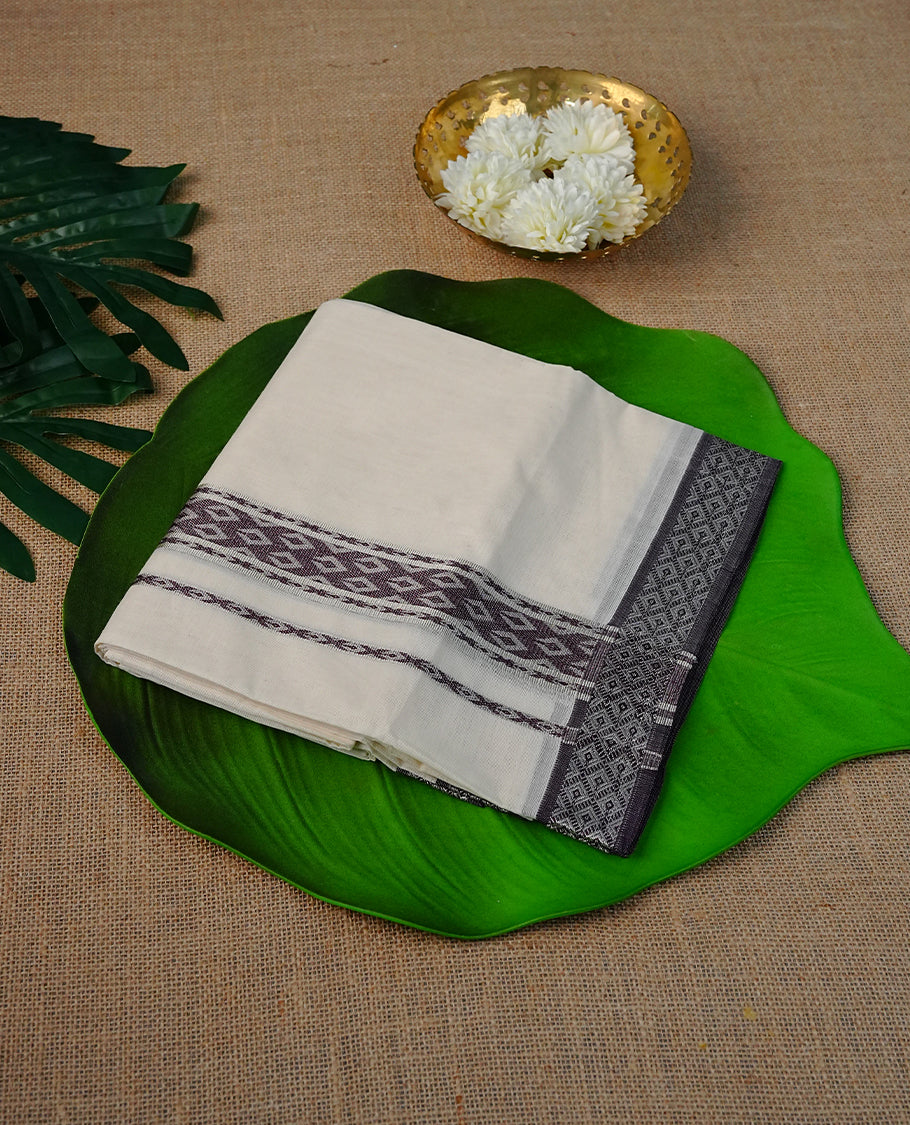 Cream  Colour Cotton Double Dhoti Finished With A Classic Body and Maroon & Light Gold  Kara
