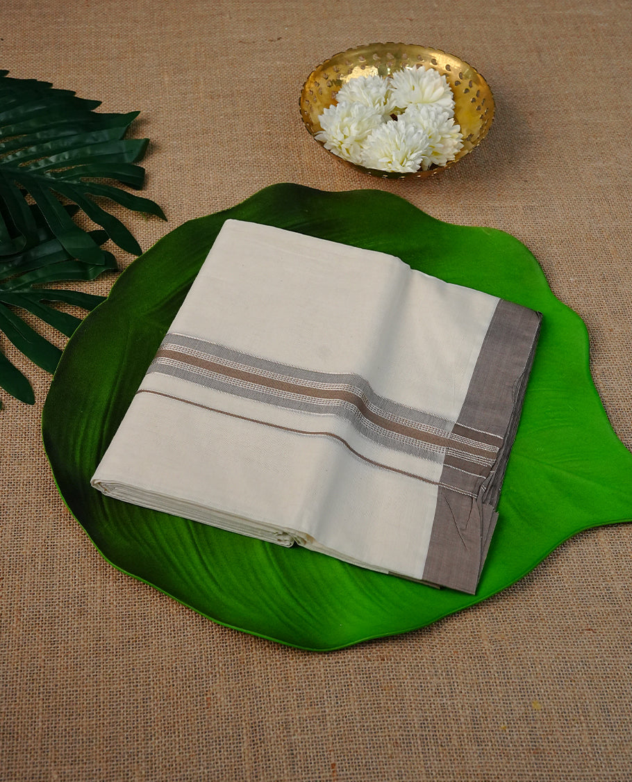 Cream Colour Cotton Double Dhoti Finished With A Classic Body ,Featuring Light Brown & Rose Gold Kara