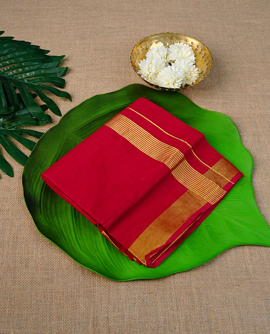 Maroon Colour Cotton Double Dhoti Finished With A Classic Body ,Featuring  Gold Striped  Kara